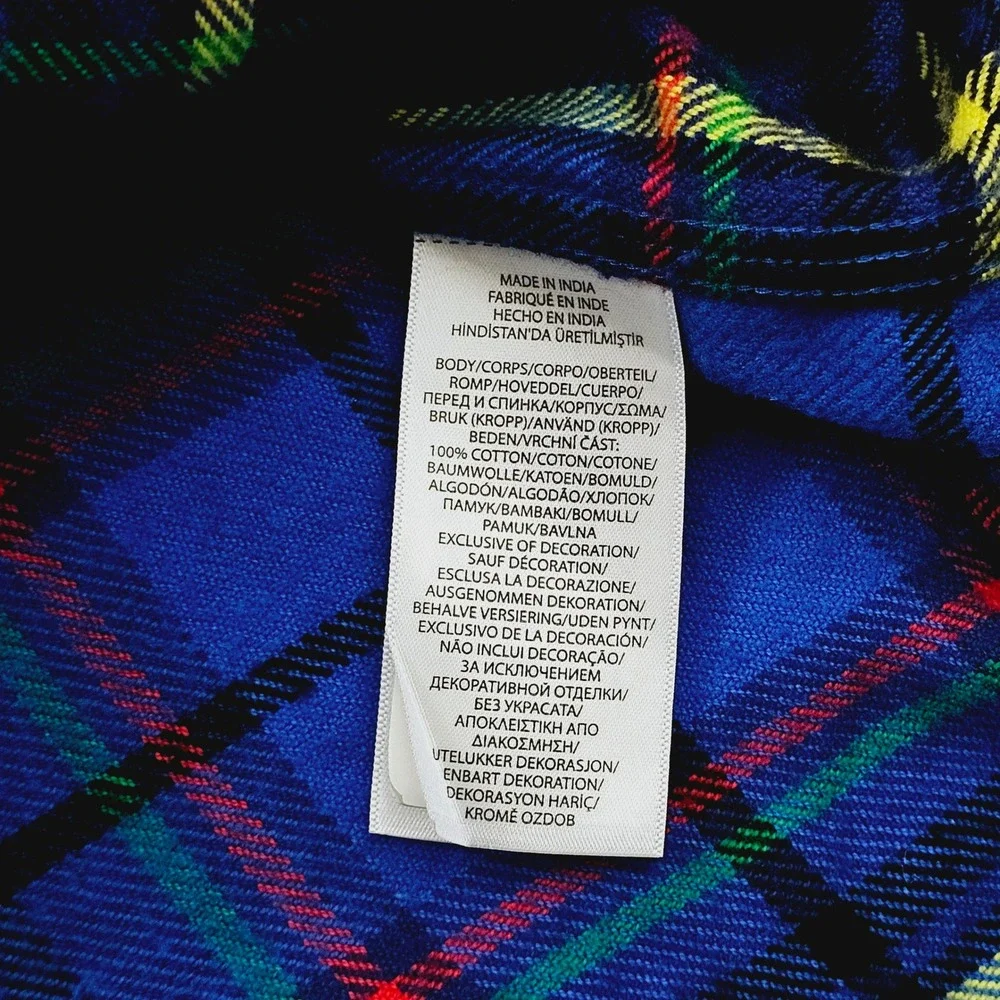 Polo Ralph Lauren Flannel Shirt Mens Medium Blue Plaid Classic Fit Cotton Tartan